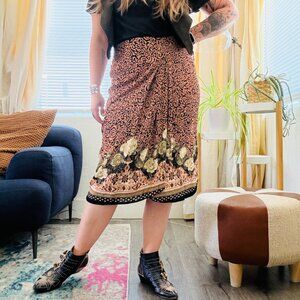 Vintage Pleated Skirt 90s CL Carole Little Fitted Floral Gauze Slit | Size M/L